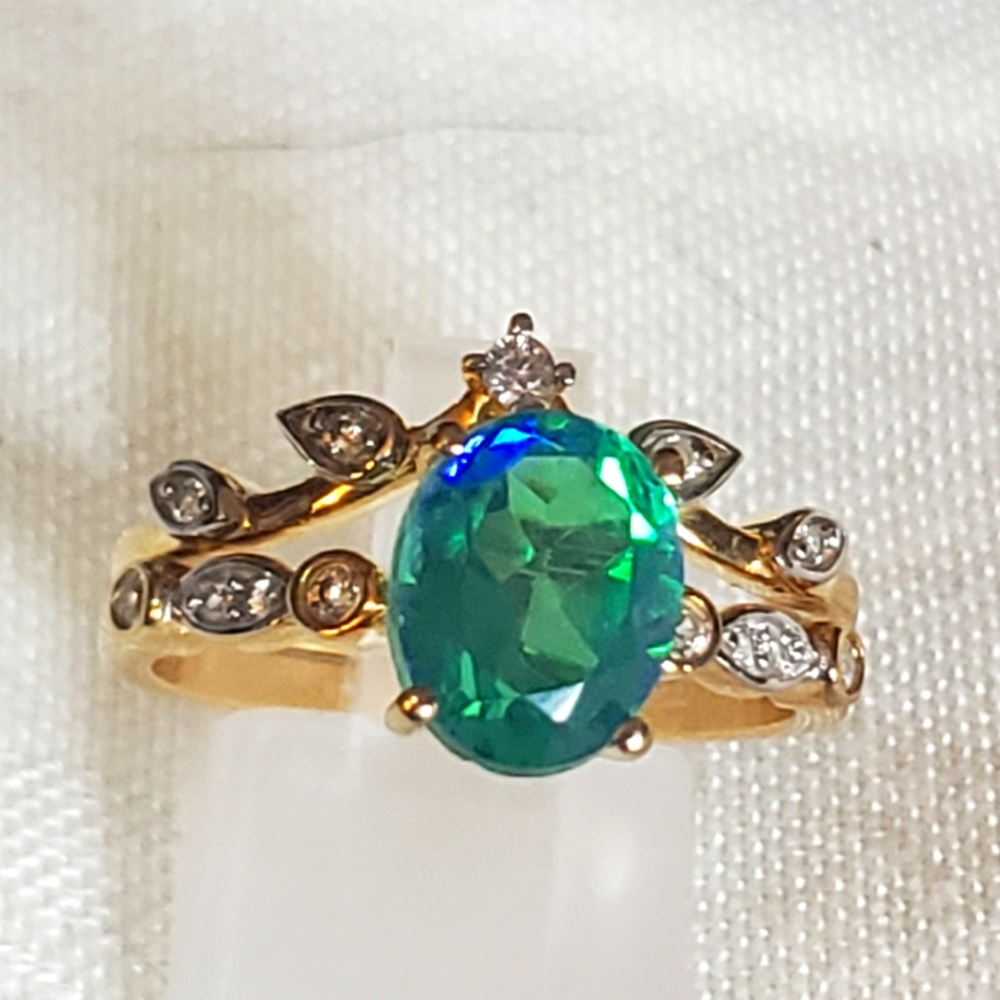 NWT Peacock Quartz 2 set ring. Yellow Gold over Sterling Silver 3.25ctw